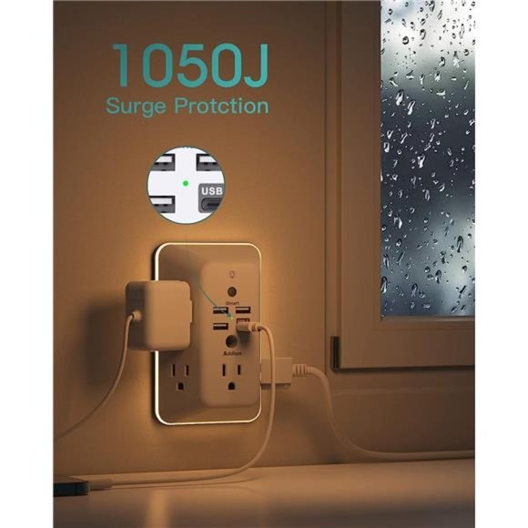 Surge Protector, Multi Plug Outlet Extender with Night Light for Home, Office - Picture 7 of 7